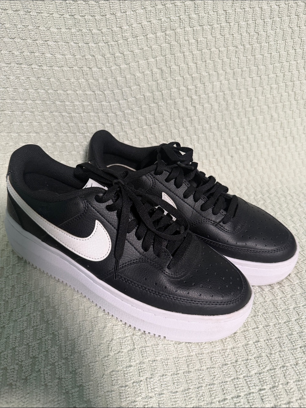 Nike Women's Black Leather Platform Sneakers with White Swoosh